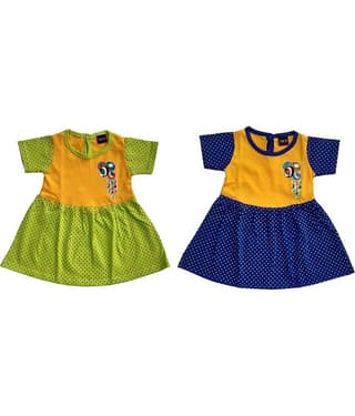 TRITI Baby Girls Cotton Blend Frocks ( Green & Red )