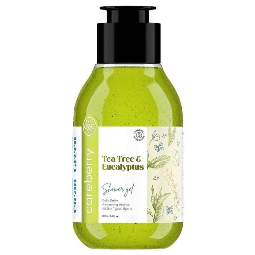 Careberry Tea Tree & Eucalyptus Oil Shower Gel, For Daily Detox, Ayurvedic Ayush Certified, Paraben & Sulphate Free 100ml