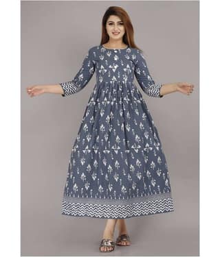 EXPORTHOUSE - Grey Cotton Women's Flared Kurti ( Pack of 1 )