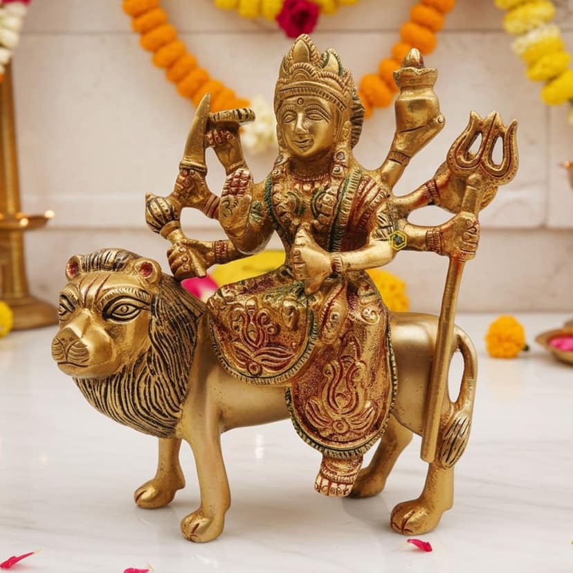Brass Durga Ji Statue - Spiritual Religious Idol for Puja, Height : 6 Inch (BSMAS491 B)