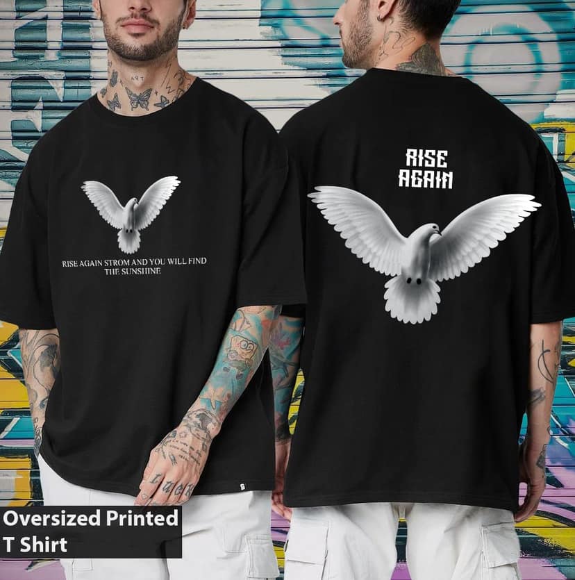 SCOTT FINCHER Black T-Shirt with a Graphic of a Dove and the Words "Rise Again" : AA(ARN)BLACK_262 view 3