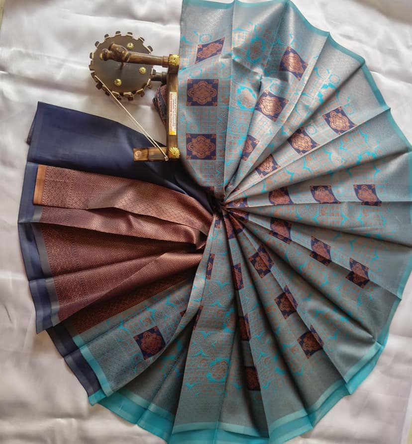 Kubera Silk Cottton Saree with Blouse Sky blue colour