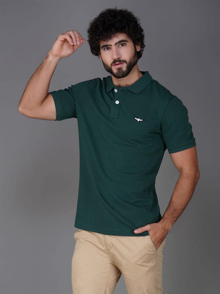 Solid Polo Shirt-GREEN view 3