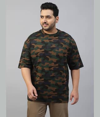 Veirdo Pack of 1 100% Cotton Oversized Fit Men's T-Shirt ( Military Green )