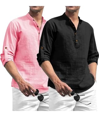 Vida Loca Light Blue Cotton Blend Men's Shirt Style Kurta ( Pack of 2 )