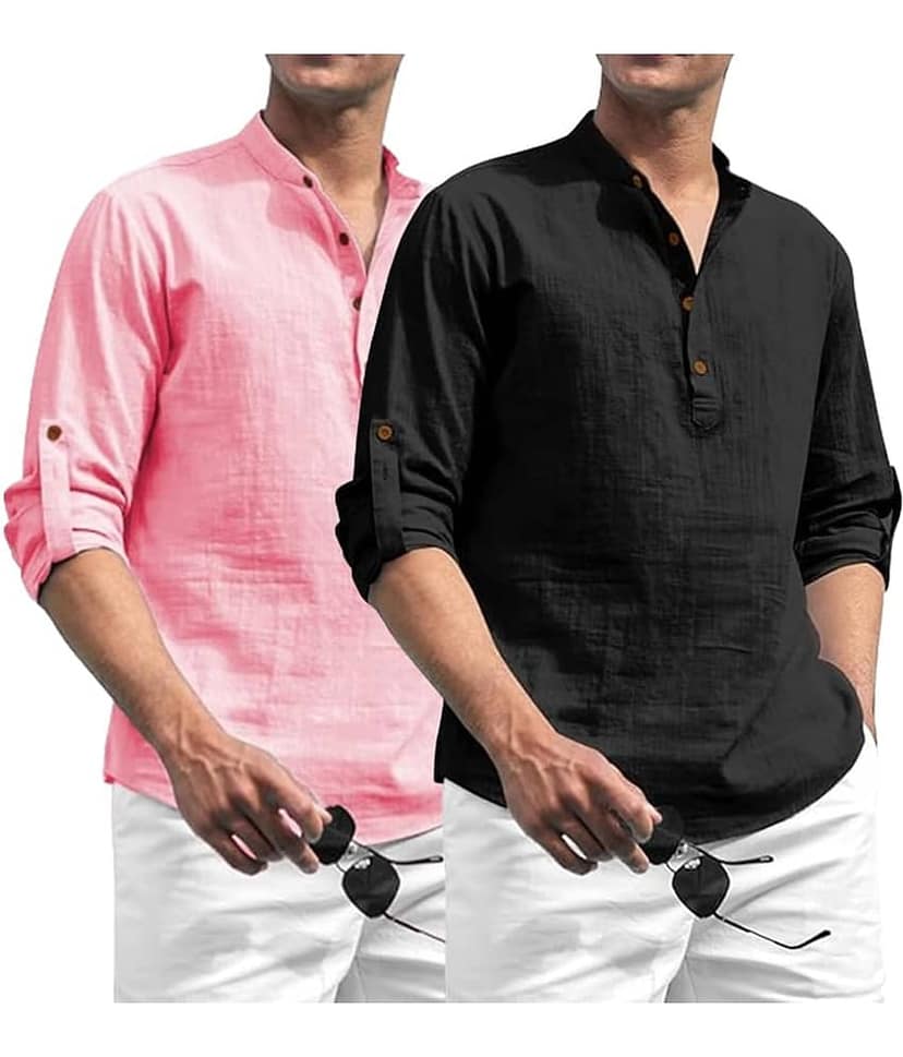 Vida Loca Light Blue Cotton Blend Men's Shirt Style Kurta ( Pack of 2 )