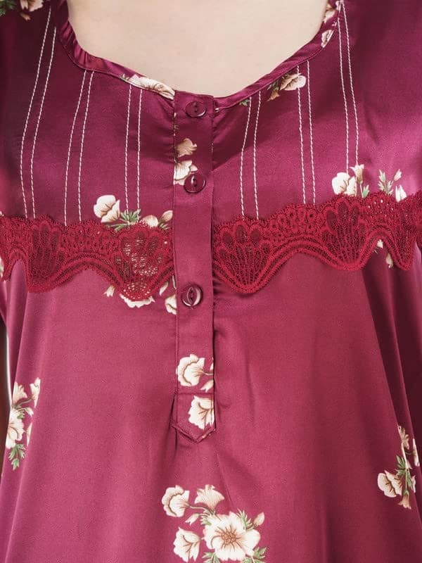 KOI SLEEPWEAR Satin Night Gown with Floral Print view 4