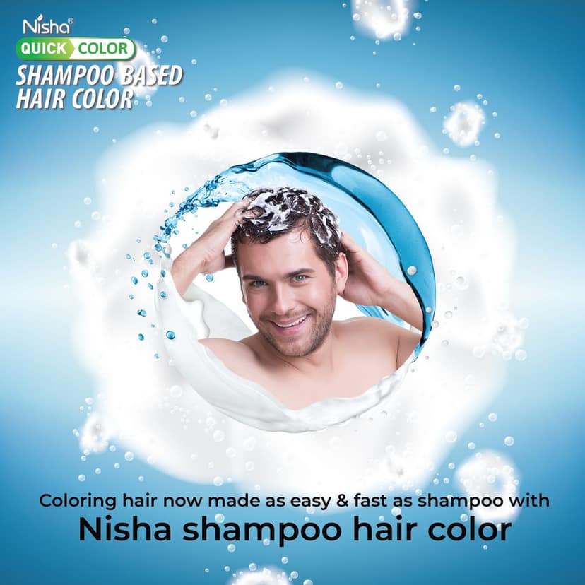 Nisha Shampoo Hair Color 180ml Combo Pack (1 Original Black & 1 Dark Brown), 5 Weeks Long Lasting Hair Colour Shampoo view 8