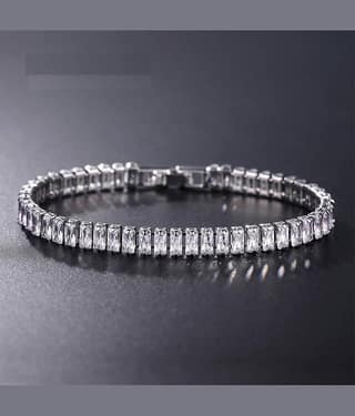 ZIVOM® Sylish Smooth Flexible Dainty Silver Baguette Cubic Zirconia American Diamond Cz Tennis Bracelet For Women Girls