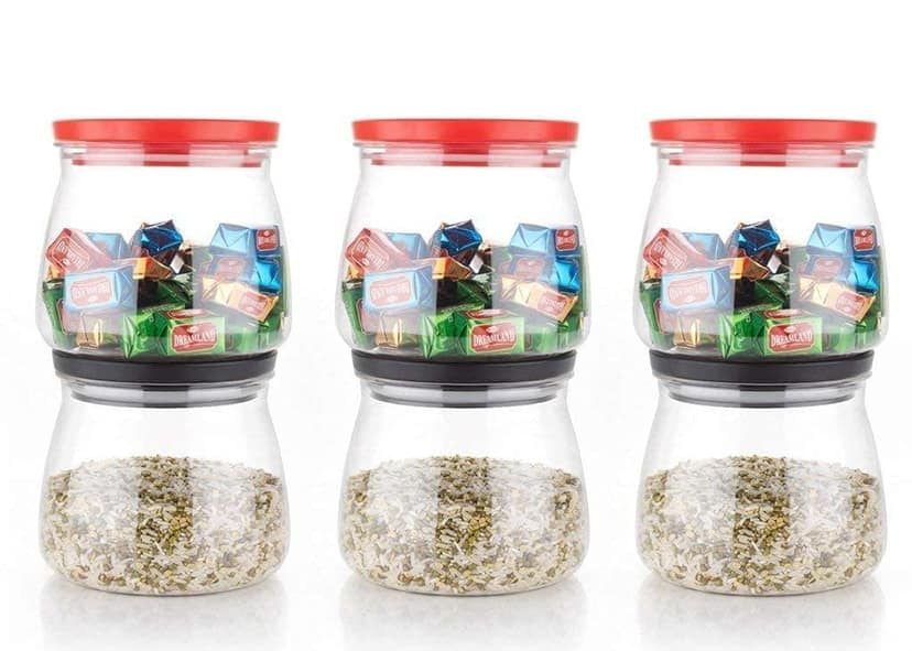 HAPPI Multipurpose Unbreakable Plastic Transparent Airtight Matuki Shape Matka Jar Masala Container Dabba For Kitchen Spice, Cereal, Dry Fruits Storage Box 900 ML (Multicolor- Set of 6 Pcs) view 2