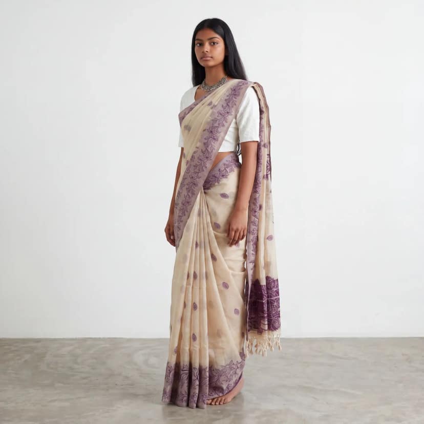Handwoven Sambalpuri Cotton Saree in Mauve with Baandha Ikat Motifs view 2