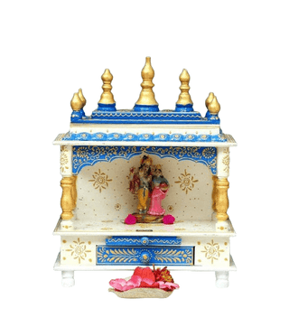 Creative Handicraft45 Home Temple, Wooden Temple, Pooja Mandir for Home White Blue Color Set 1