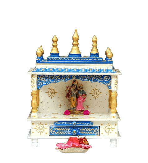 Creative Handicraft45 Home Temple, Wooden Temple, Pooja Mandir for Home White Blue Color Set 1