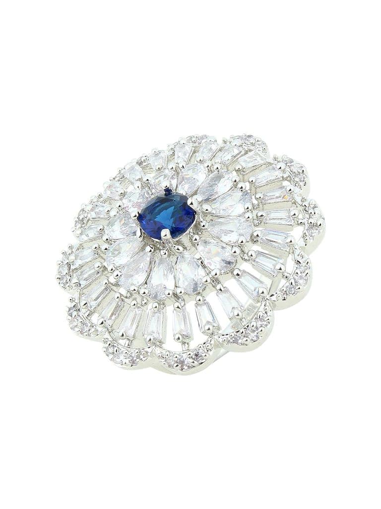 Cardinal Silver Plated Blue Stone American Diamond Brass Adjustable Ring view 2