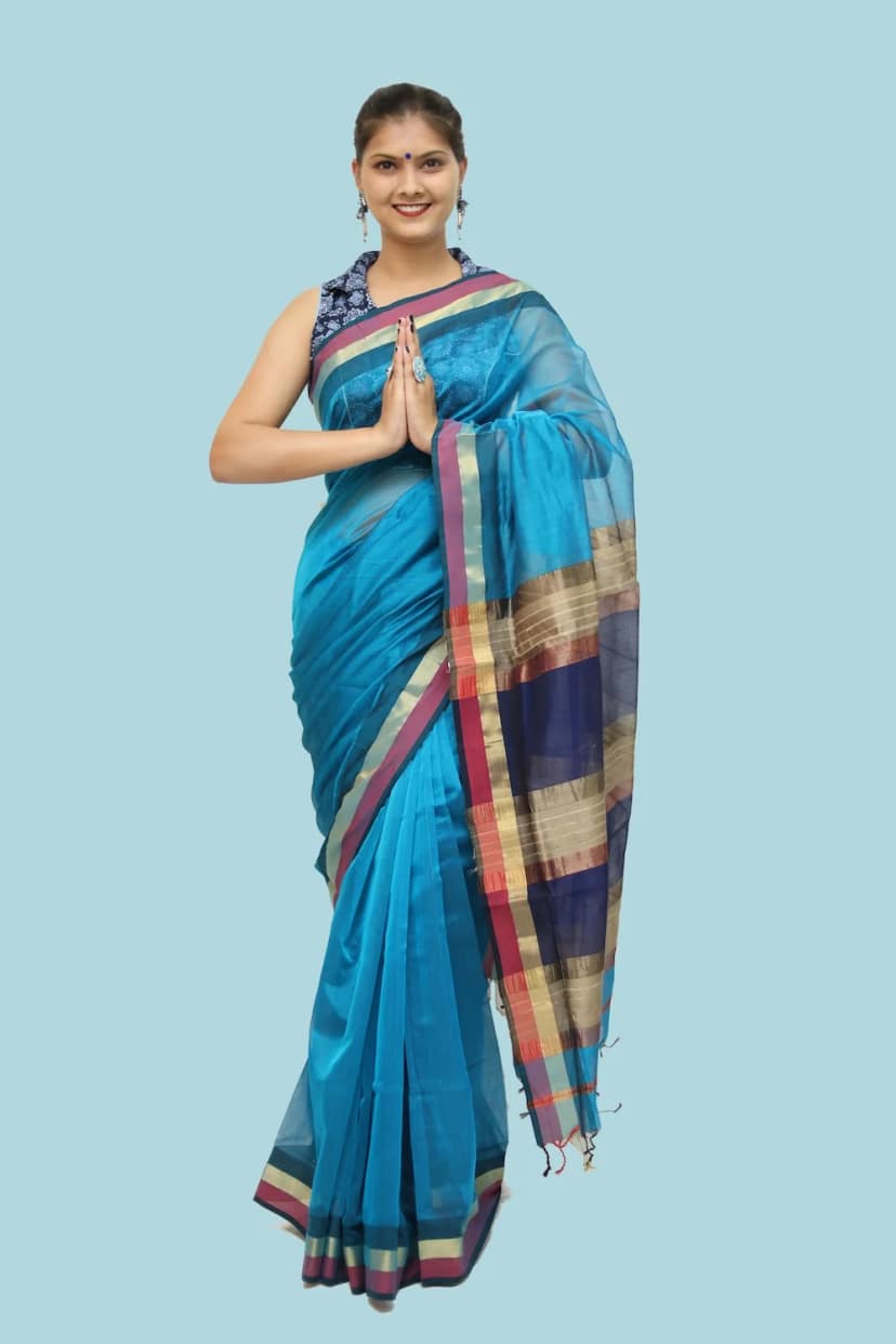 Legacy Kosa Pallu Divine Blue handloom Saree with Tassels view 3