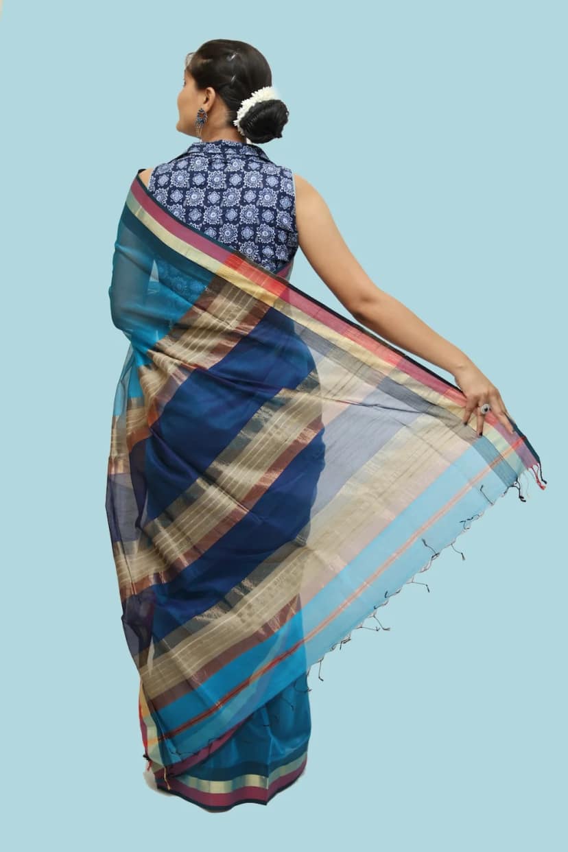 Legacy Kosa Pallu Divine Blue handloom Saree with Tassels view 4