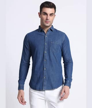 plounge Denim Regular Fit Solids Full Sleeves Men's Casual Shirt - Light Blue ( Pack of 1 )