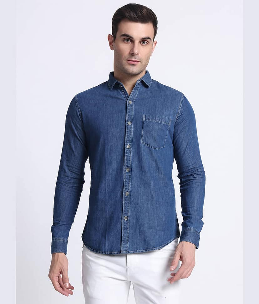 plounge Denim Regular Fit Solids Full Sleeves Men's Casual Shirt - Light Blue ( Pack of 1 )
