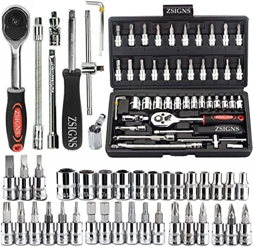 ZSIGNS 46Pcs 1/4 Inch Drive Box End Socket Set,Metric Ratchet Wrench Set With 4-14Mm Cr-V Sockets,S2 Bits,Extension Bars,Mechanic Tool Kits For Household Auto Repair (Black), Chrome Vanadium Steel view 2
