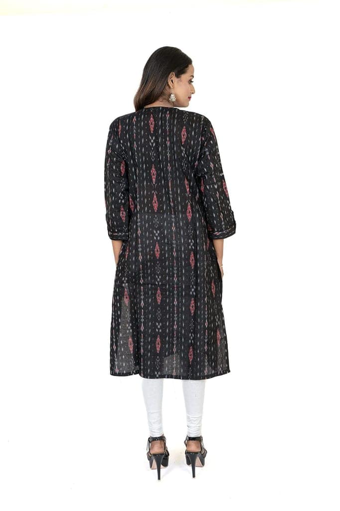 GHL GUENDICHA HAAT Sambalpuri Certified Handloom Women's Pure Cotton Round Neck Front Slit Kurta view 4