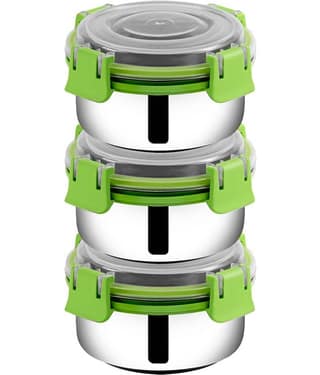 BOWLMAN Smart Clip Lock Premium Steel Green Food Container ( Set of 3 - 350mL each )