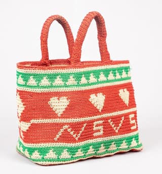 Handwoven Market Tote Bag with Colorful Geometric Design