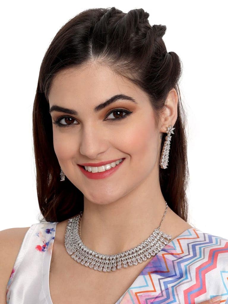 Cardinal American Diamond Silver Color Plated Brass Necklace Set view 2
