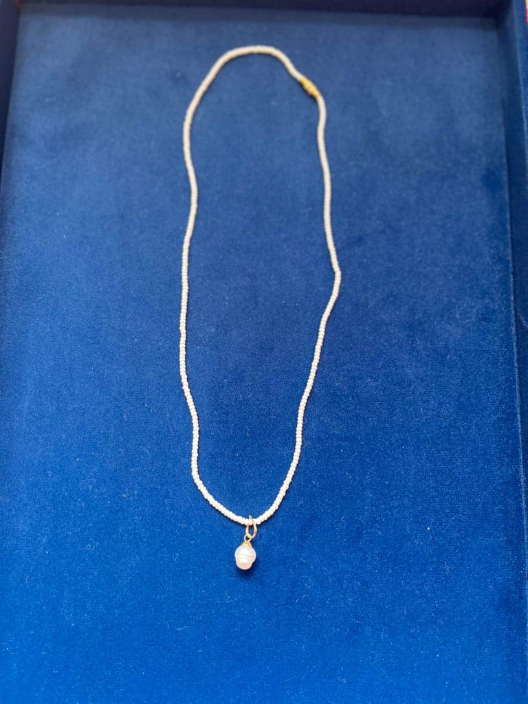 TULIP Traditional Artisians' Upliftment Livelihood Program Pearl Pendant Necklace with White Beaded Chain, Gold Tone Bail, Delicate Jewelry