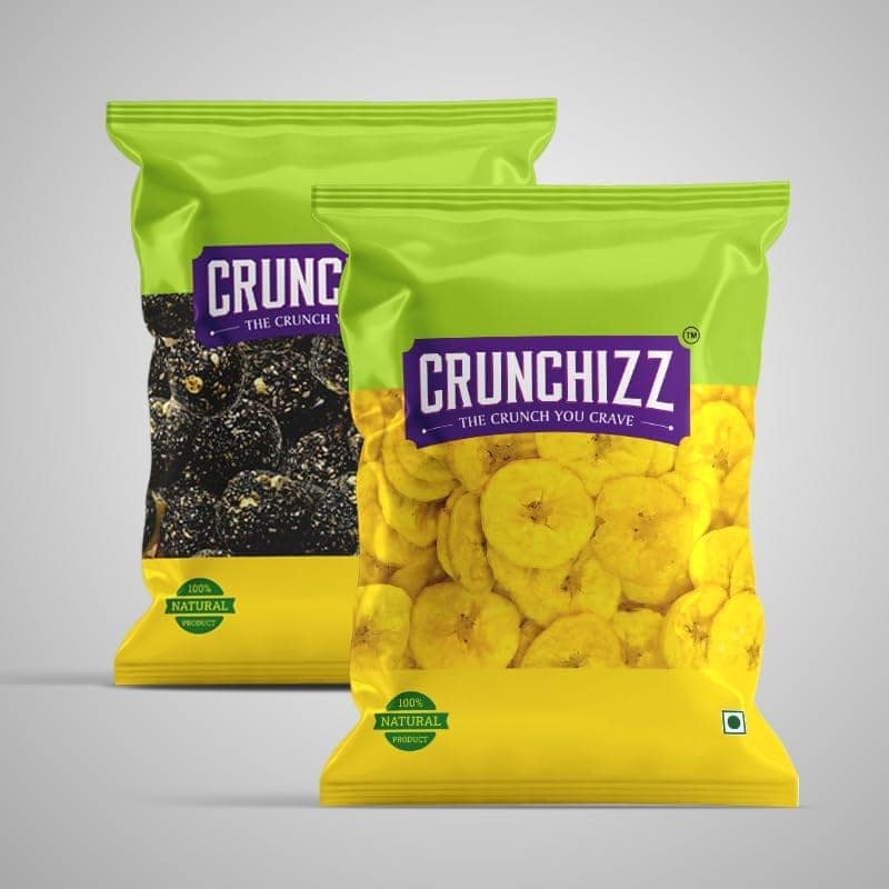 CRUNCHIZZ Authentic Kerala Style Yellow Banana Chips & Sesame Chikki Black Combo I Traditional South Indian Recipe I No Artificial Additives I Perfect Munchy Bites I Pack of Two I 100 Grams Each I Total 200 Grams