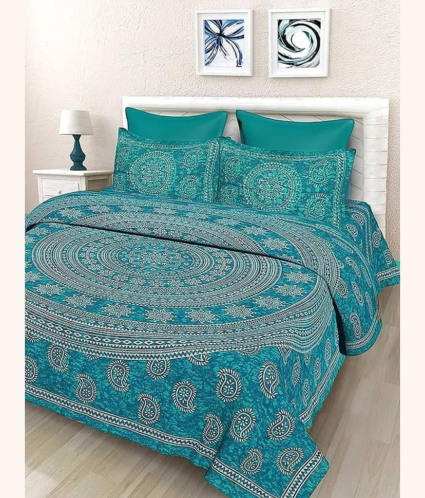 Cosito Cotton 1 Double Bedsheet with 2 Pillow Covers ( Green )
