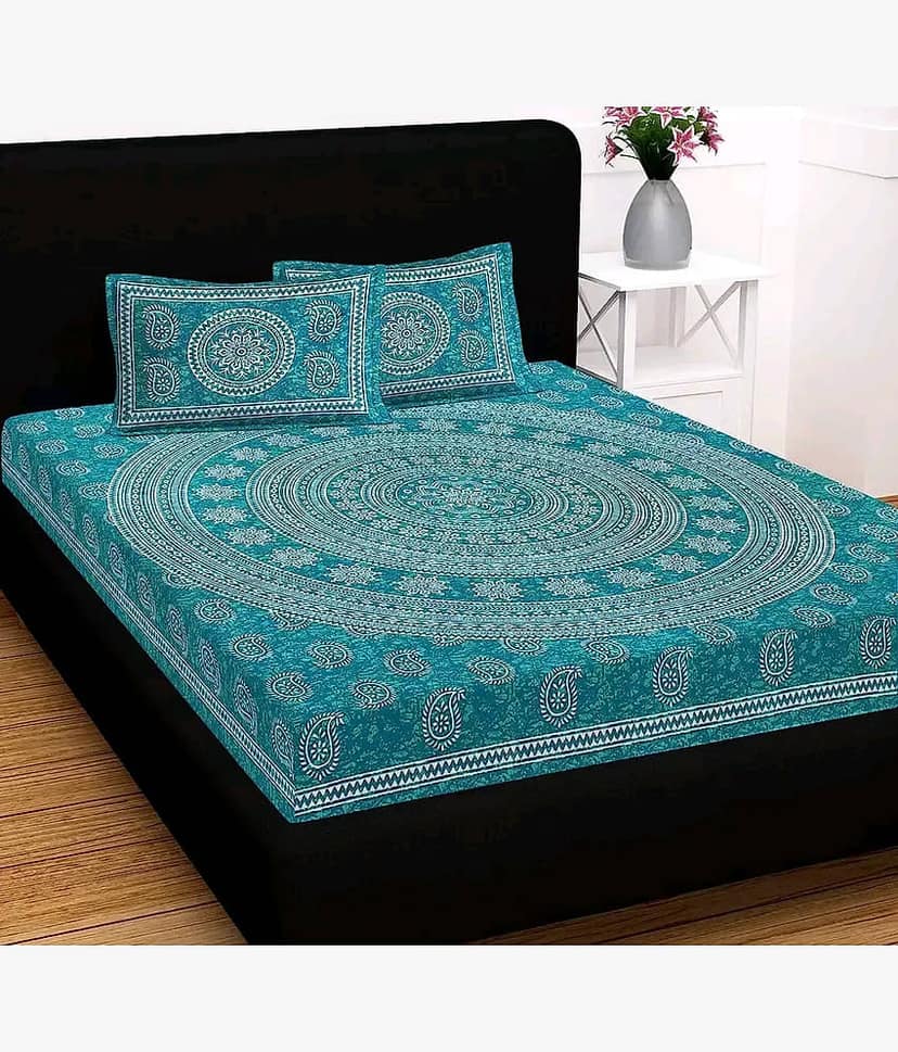 Cosito Cotton 1 Double Bedsheet with 2 Pillow Covers ( Green ) view 2
