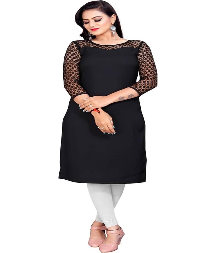 Dream Beauty Fashion - Black Crepe Women's Straight Kurti ( Pack of 1 )