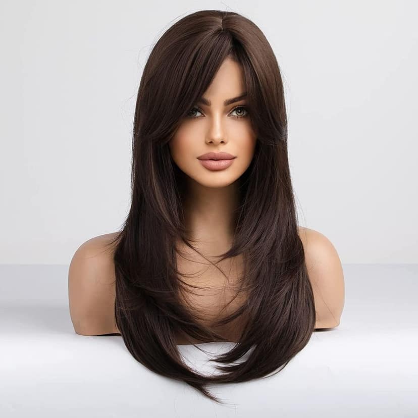 Akashkrishna Brown Wigs for Women Long Straight Hair Wigs For Girls Middle Part Synthetic Hair Wig Heat Resistant Synthetic Fiber(brown-straight) view 3