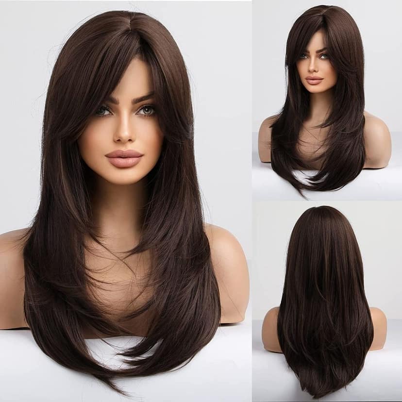 Akashkrishna Brown Wigs for Women Long Straight Hair Wigs For Girls Middle Part Synthetic Hair Wig Heat Resistant Synthetic Fiber(brown-straight) view 5