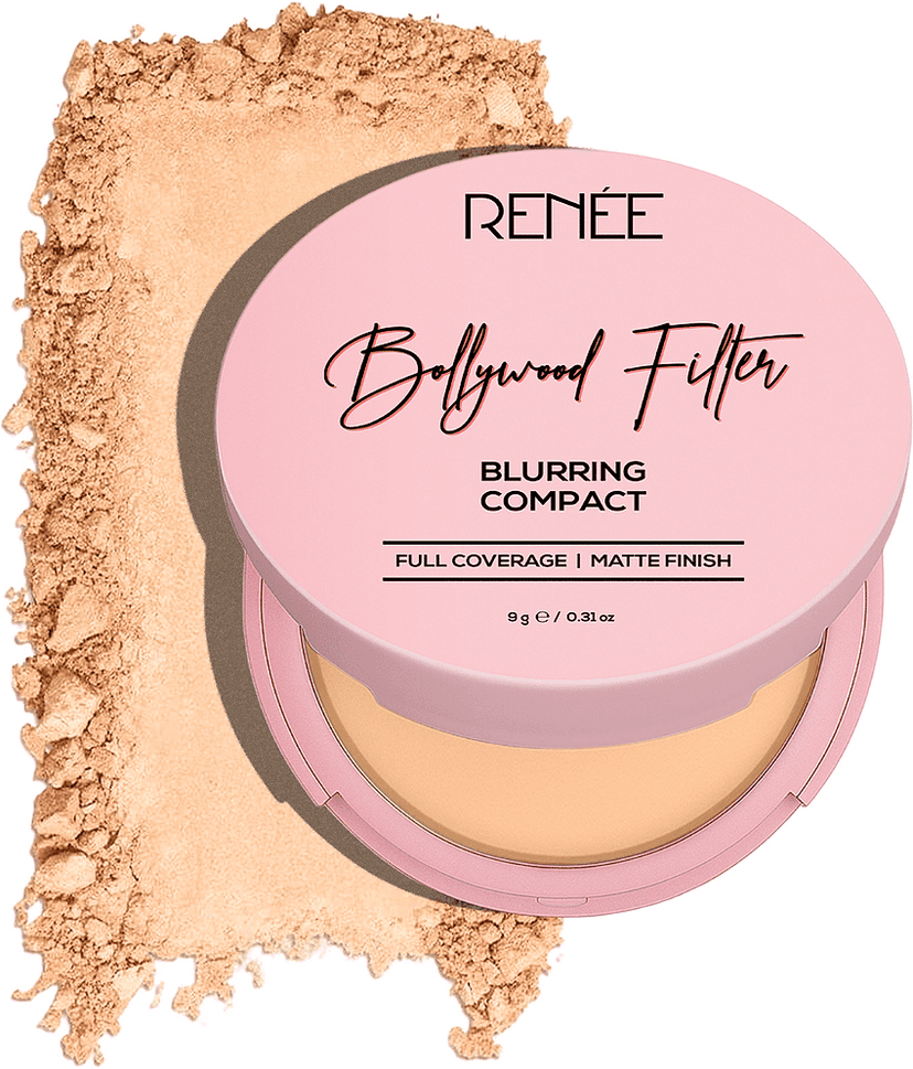 RENEE Bollywood Filter Blurring Compact, Matte Finish, Full Coverage, Blurs Pores & Blemishes, 9 g Fudge Fuzz
