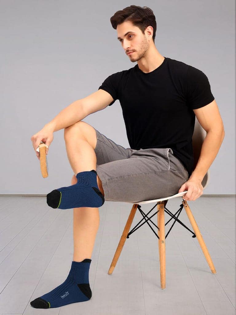Freecultr Ankle Socks | Breathable Bamboo Fibre | Odour Resistant | Thermo Regulated | Moisture Wicking | Anti-Slip Y-Heel | Soft & Comfortable Navy, Dark Grey, Black view 6