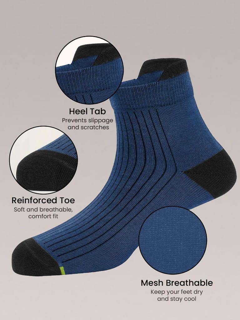 Freecultr Ankle Socks | Breathable Bamboo Fibre | Odour Resistant | Thermo Regulated | Moisture Wicking | Anti-Slip Y-Heel | Soft & Comfortable Navy, Dark Grey, Black view 7