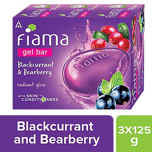 Fiama Blackcurrant & Bearberry Gel Bar - Radiant Glow, With Skin Conditioners, 125 g (Pack of 3)