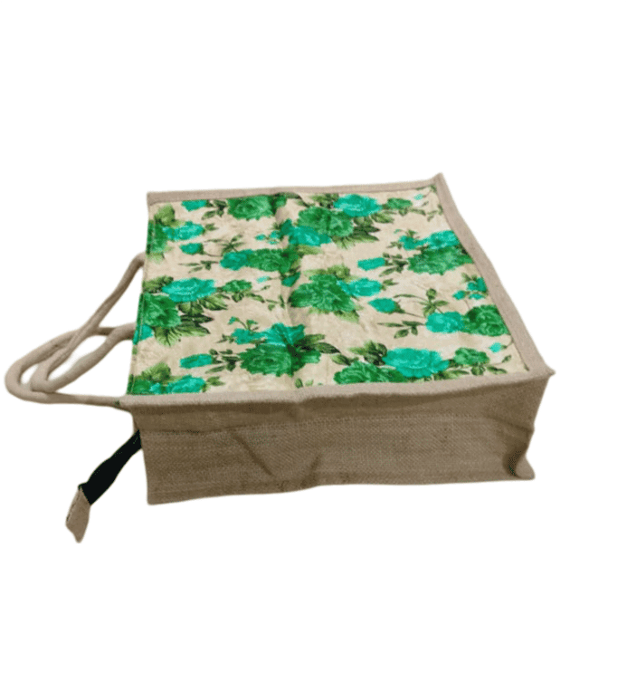 Floral Print Jute Tote Bag with Zipper Closure view 2