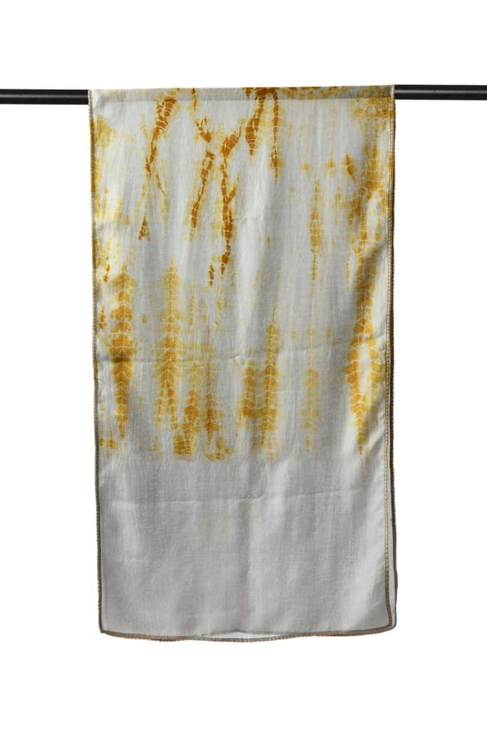 Reshmi Yellow and Grey Shibori Tie-Dye Bamboo Silk Stole view 3