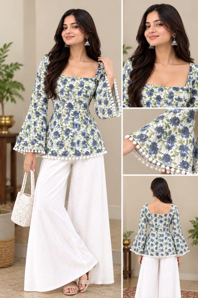 Women Printed Straight Kurti with Square Neck & Full Belly Sleeves | Elegant Casual Ethnic Wear view 3