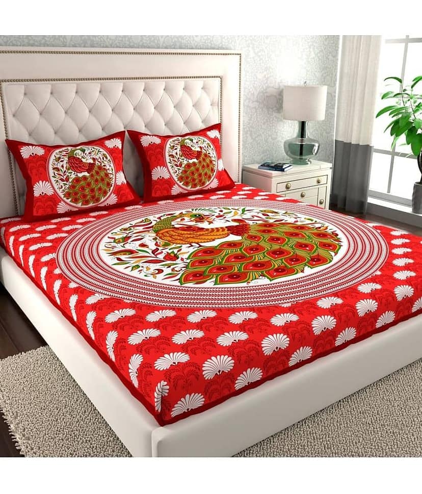 Cosito Cotton 1 Double Bedsheet with 2 Pillow Covers ( Red )