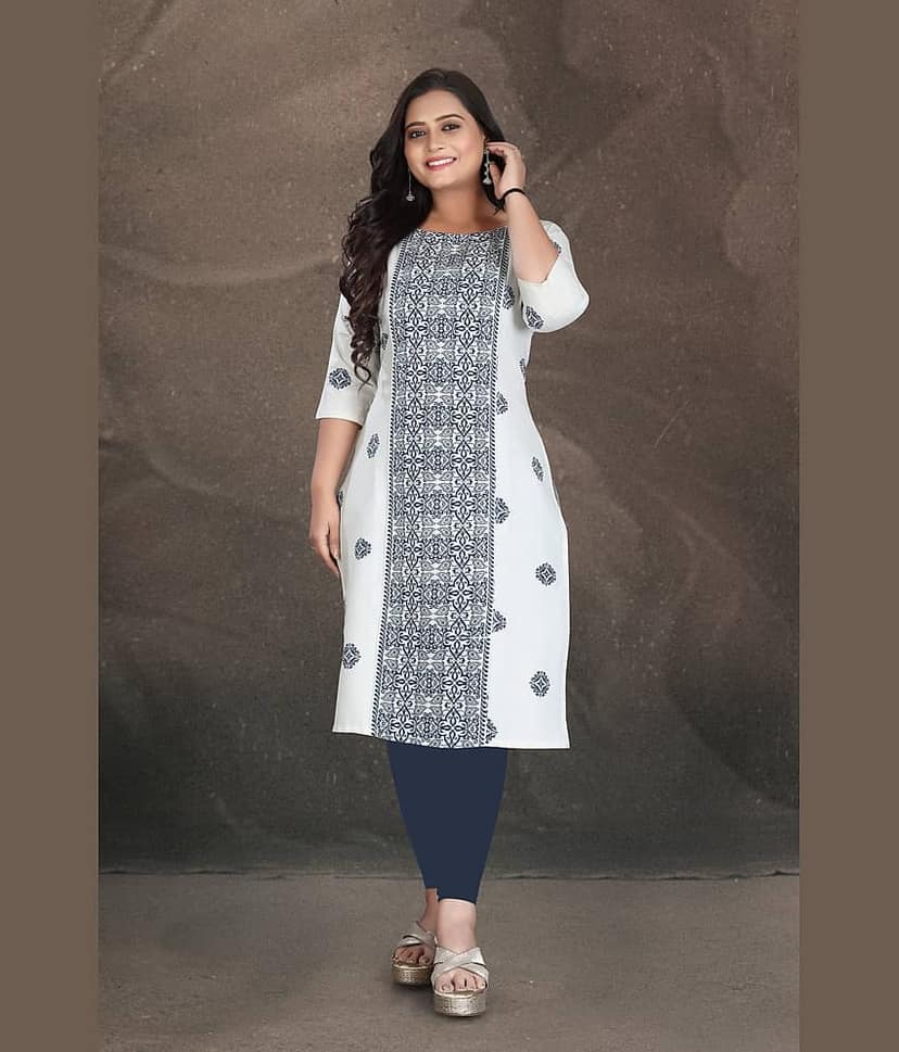 Hetsa Women Cotton Printed A-line Kurti ( White )