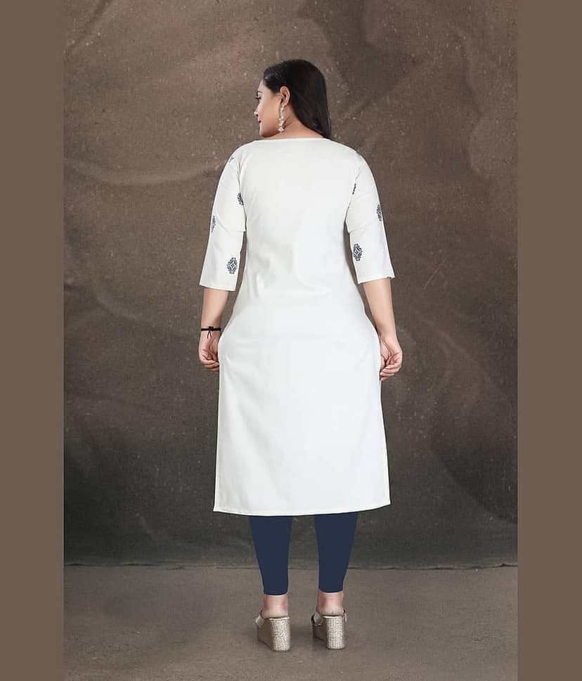 Hetsa Women Cotton Printed A-line Kurti ( White ) view 2