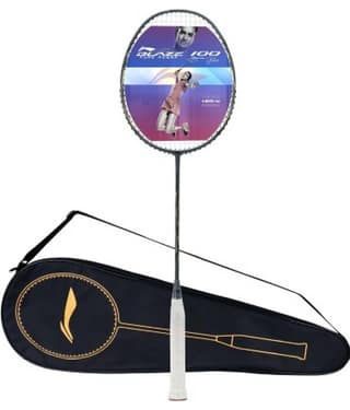 Li-Ning Blaze 100 Carbon Fibre Strung Badmiton Racket with Free Full Cover (Gun Metal/Black/Ivory, 84 Grams)