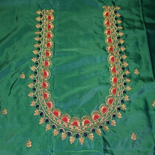 Teal Silk Fabric with Gold Embroidery - Perfect for Ethnic Wear view 3
