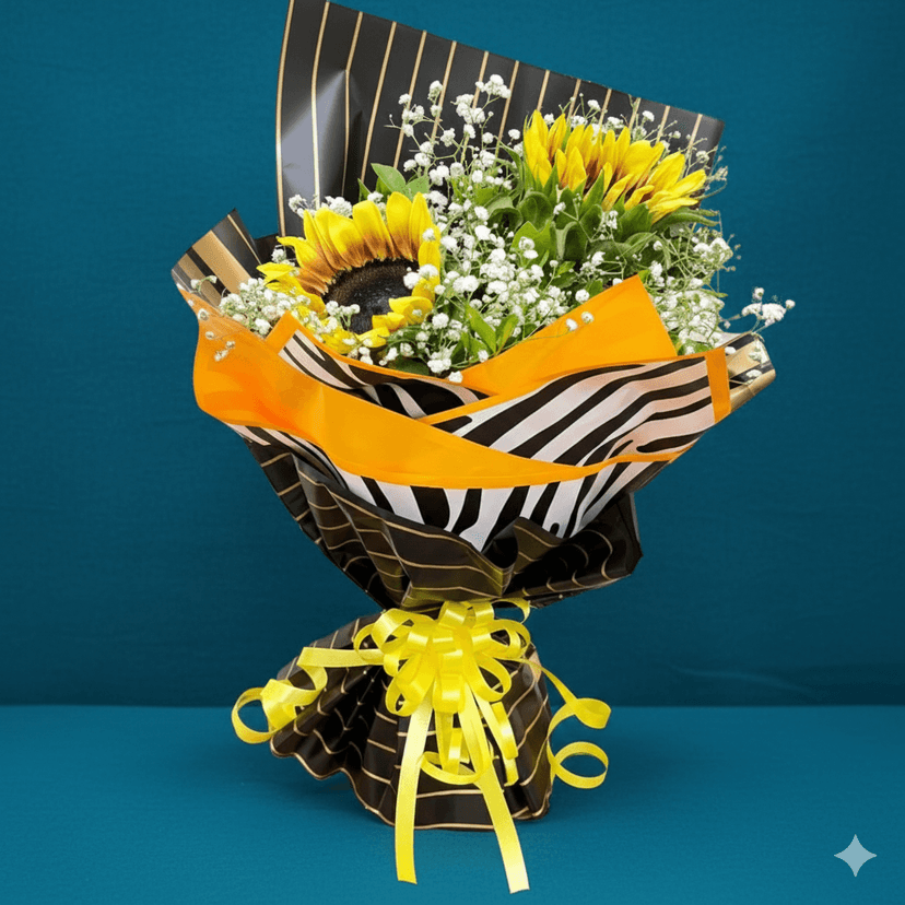 The Blooming Story Golden Glow Sunflower Gypsophila Hand-Tied Bouquet view 2