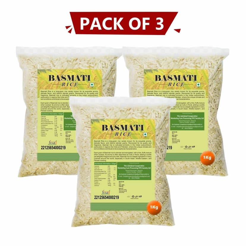 Basmati Rice 1 kg Pack of 3 – Extra Long Grain, Fragrant & Pure Chawal. view 2