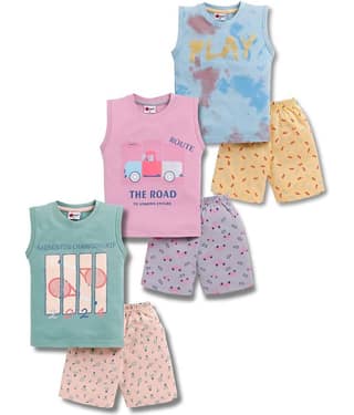 Mars Infiniti Pack of 3 Unisex for Baby Cotton T-Shirt & Shorts ( Green,Blue,Pink )