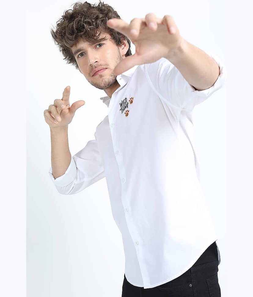 Highlander 100% Cotton Slim Fit Solids Full Sleeves Men's Casual Shirt - White ( Pack of 1 ) view 6